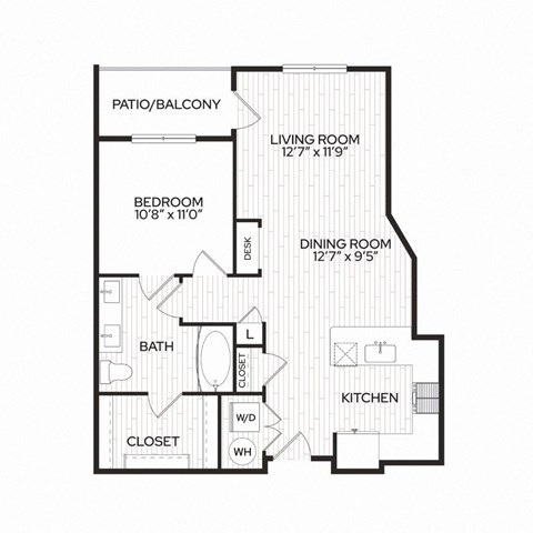 Floor plan for 1 bed, 1 bath, 751 sqft